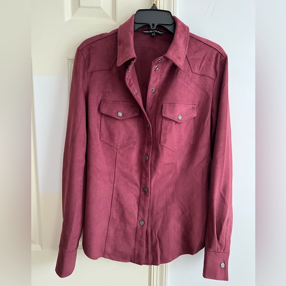 Guess Burgundy faux suede button down top L - Picture 1 of 9